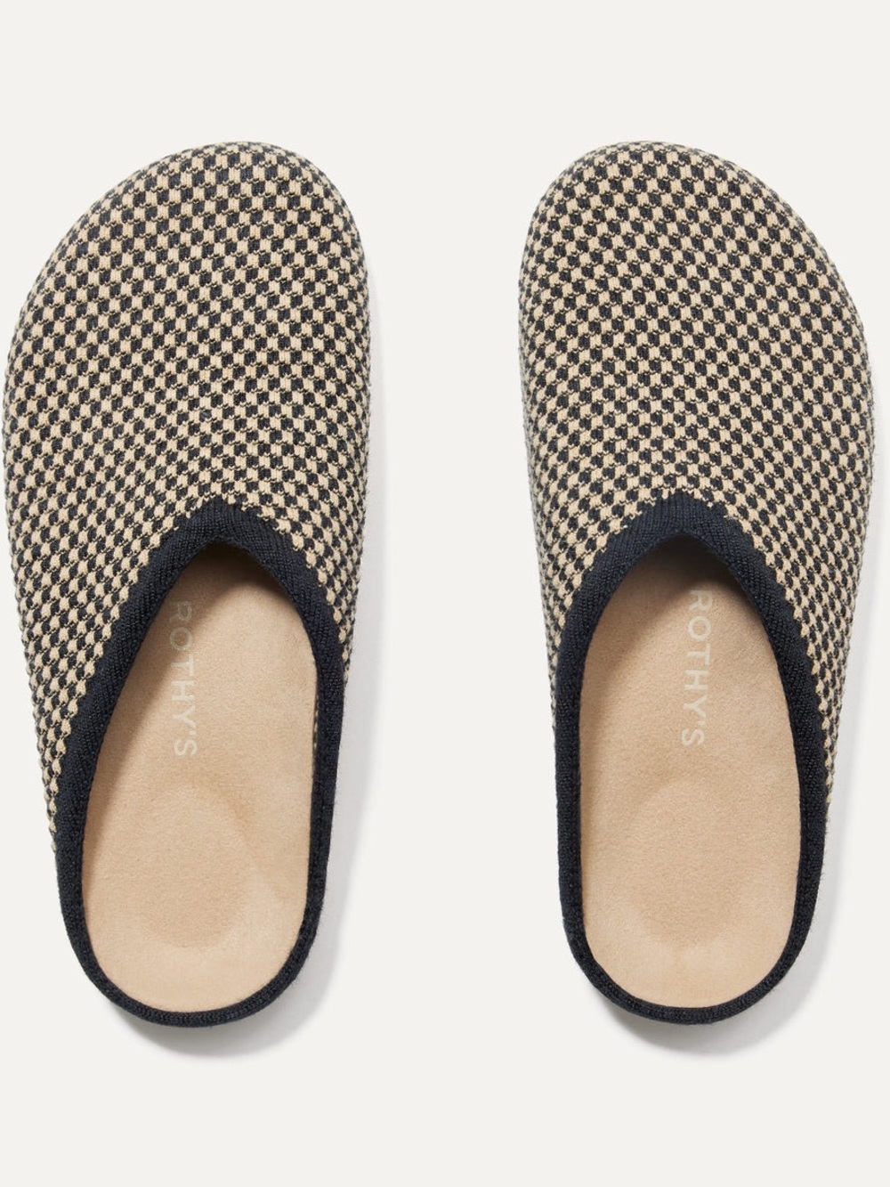 Rothy’s The Casual Clog Women’s 9 Black Beige Checkered Knit Mule Shoes